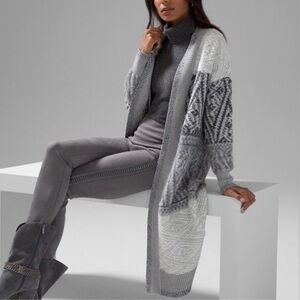 White House Black Market Gray Fairisle Sequin Patterned Cardigan Sweater Size XS